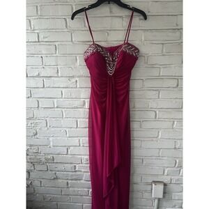 VTG Reign On Women Hot Pink Spaghetti Strap Sequins Formal‎ Satin Dress Size 3/4